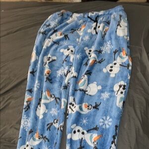 Disney Blue and White Pajama Bottoms with Winter Wonderland Theme